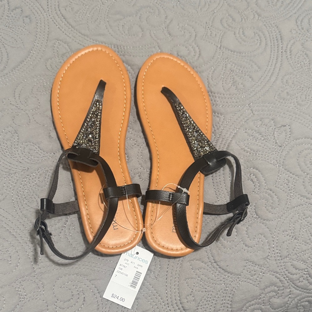 Maurices Black and Tan Embellished Sandals